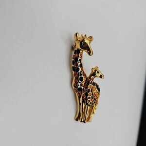 Vintage Giraffe Mom/baby Orange & Brown Goldtone Brooch